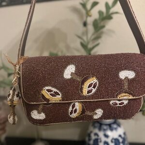 Espresso Martini Brown Beaded Shoulder Bag with Charm NWT